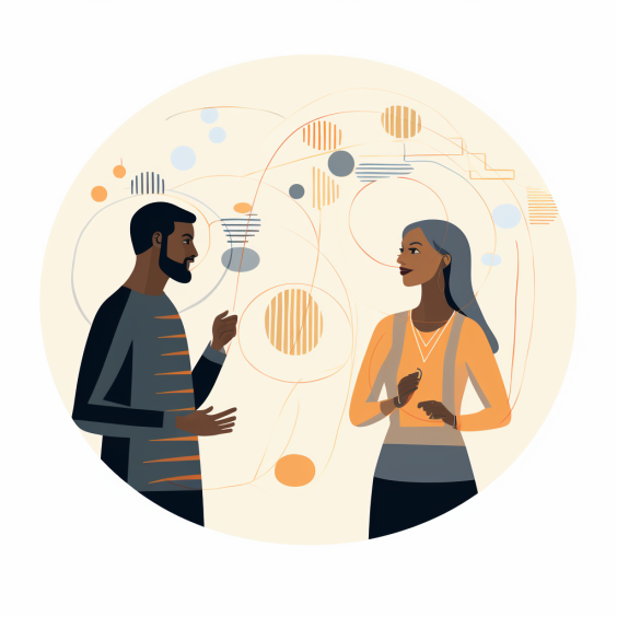 An illustration showing two people in conversation
