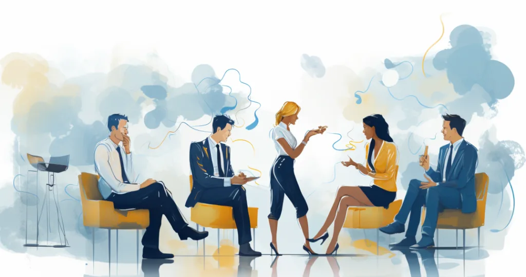 A professional setting depicting effective communication among employees