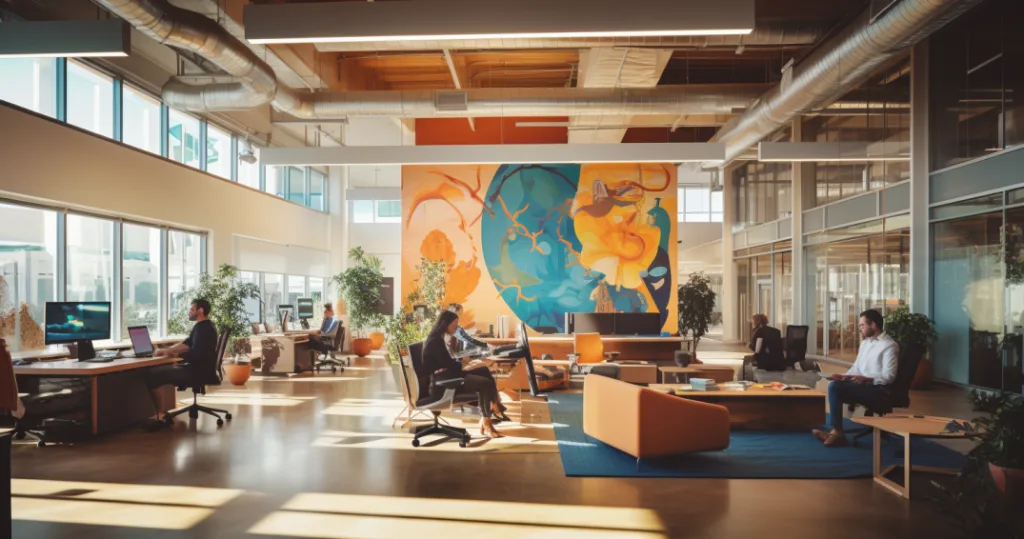 An office environment at Salesforce, focused on employee well-being