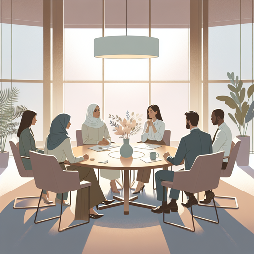 Modern Roundtable Meeting in a Serene Setting