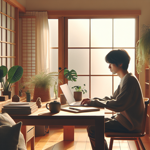
Reflective Japanese Worker in Modern Home Office
